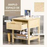 Mesa de cabeceira em malha Mesa lateral com gaveta e prateleira inferior em DM e vime para quarto Sala 40x40x48 cm Cor madeira