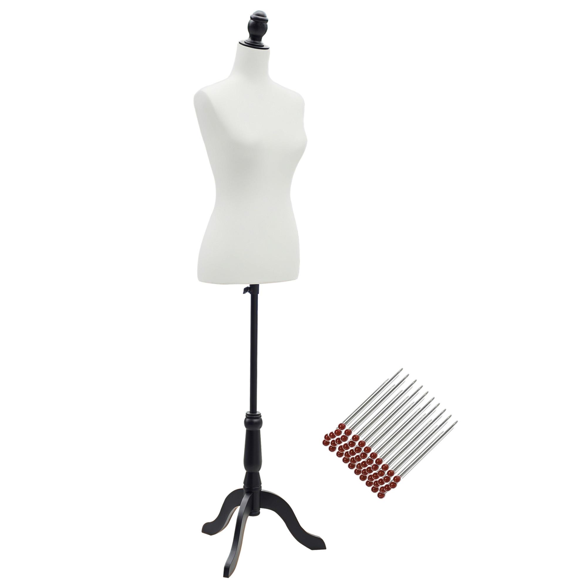 Manequim de Costura Feminino Manequim de Costura Ajustável a 130 - 168 cm com Tripé de Madeira Branco