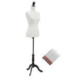 Manequim de Costura Feminino Manequim de Costura Ajustável a 130 - 168 cm com Tripé de Madeira Branco