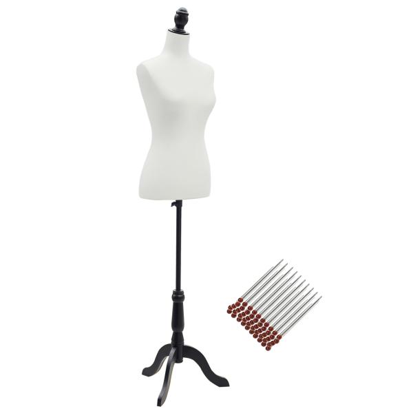 Manequim de Costura Feminino Manequim de Costura Ajustável a 130 - 168 cm com Tripé de Madeira Branco