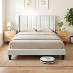 Cama de Casal 135x190 cm com Cabeceira Estofada com Laterais e Arrumação Inferior, Bege