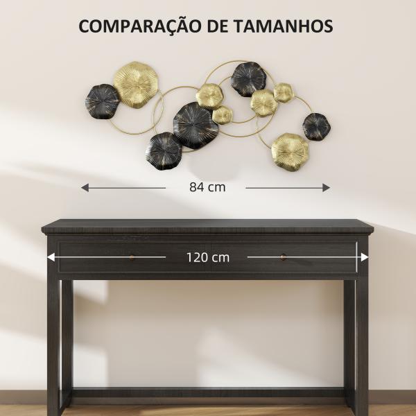 Decoração de Parede em Metal com Forma de Flor de Lótus Adorno para Sala Moderna Decoração 84x35 cm Dourado e Preto