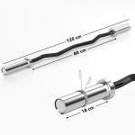 Barra de Pesos de Aço 120 cm Barra Curl EZ Ø50 mm com 2 Grampos Carga 100 kg Barra Olimpica para Discos de Ø5 cm Prata e Preto