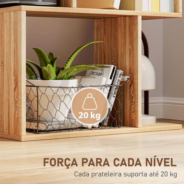 Estante para Livros Estante Alta de Parede com 5 Níveis em Forma de S Desenho Moderno 60x24x184,5 cm Madeira