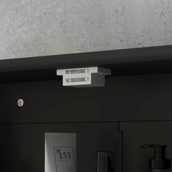 Armário de Casa de Banho com Espelho Armário de Parede com 2 Portas Prateleira Aberta e Ajustável 56x13x58cm Preto
