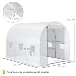 Cobertura de Estufa de Túnel 3x2x2m Cobertura de Substituição de Estufa Polietileno com 6 Janelas e Portas Enroláveis Branco