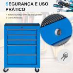 Carrinho de Ferramentas para Oficina com Rodas e 5 Gavetas Fechadura e Alça Lateral 61,5x33x85 cm Azul