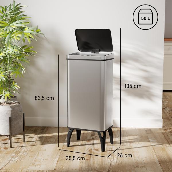 Balde de Lixo Automático 50 L em Aço Inoxidável com Sensor Infravermelhos e Aro de Retenção 35,5x26x83,5 cm Prata