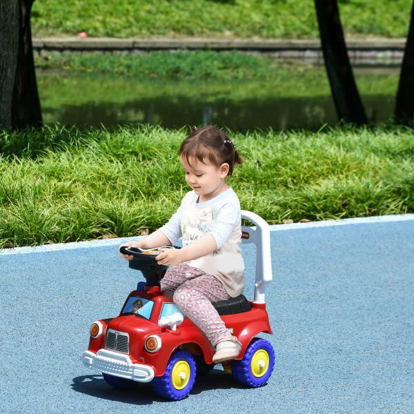 Carro Andador para Crianças com Desenho de Camião de Bombeiros 3 Luzes Música e Compartimento de Arrumação 49x24x42 cm Vermelho