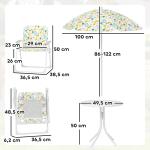 Conjunto Infantil de Mesa e Cadeiras de Jardim 4 Peças Cadeiras Dobráveis Chapéu de Sol Ajustável Design de Elefantes Branco