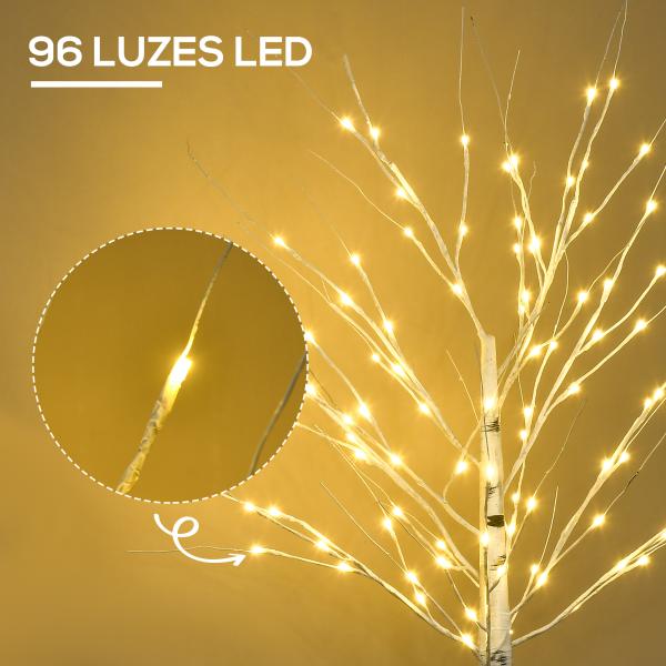 Árvore de Bétula com 96 Luzes LED IP44 Branco Quente Ramos Flexíveis Árvore de Decoração 22x22x150cm Branco