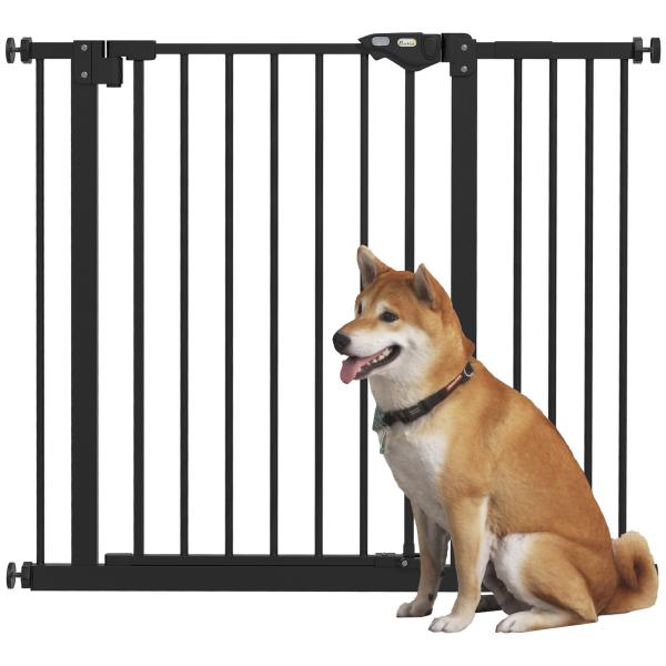 Barreira de Segurança de Cães para Escadas e Portas 74 - 94 cm com 1 Extensão Fechamento Automático e Sistema de Duplo Bloqueio Aço Preto