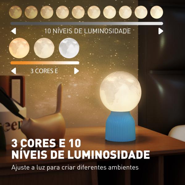 Conjunto de 3 Candeeiros de Mesa de Cabeceira 3D Candeeiros de Mesa com 3 Cores Brilho Ajustável em 10 Níveis Conexão USB Branco