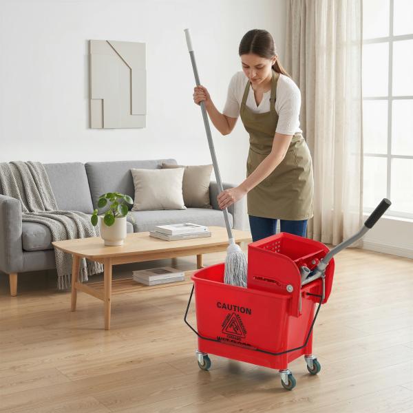 Balde de Limpeza com Escorredor Painel Separador e Rodas Capacidade de 20L para Limpezas Domésticas 45x26,5x70 cm Vermelho