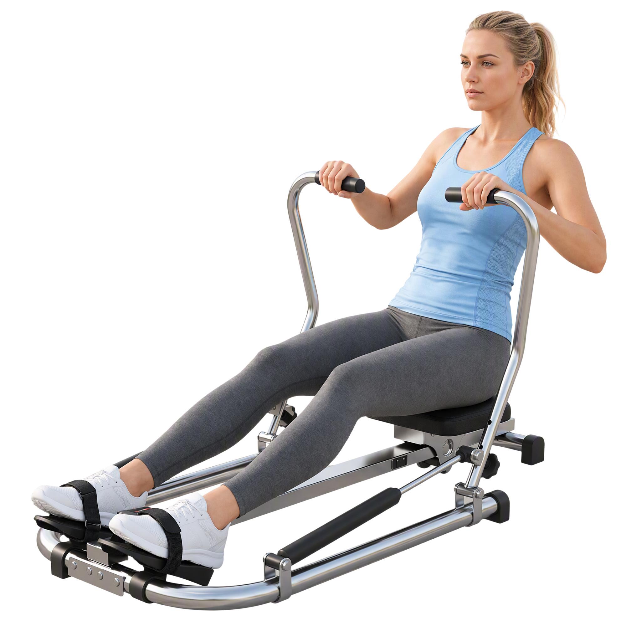 Máquina de Remo Hidráulico Dobrável com 4 Níveis de Resistência Ecrã Digital e Pedal Antiderrapante para Fitness em Casa Aço 129x70x70cm Preto e Prata