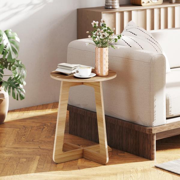 Mesa Auxiliar em Forma de C Mesa Redonda com Montagem Rápida Ideal para Espaços Pequenos Sala, Quarto Ø39x50,5 cm Madeira