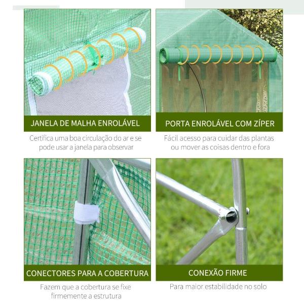 Estufa Tipo Túnel 400x200x200cm Estufa de Jardim com 6 Janelas Transpiráveis e Portas Enrolável com Zíper para Cultivo de Plantas e Verduras Verde