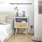 Mesa de Cabeceira com Estação de Carregamento Gaveta 2 Tomadas AC Porta USB e Tipo - C 40x35x54,7 cm Branco