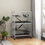 Gaiola para Roedores 80x52x128 cm Casa de 4 Alturas com Rampas Suspensa Rede Bandeja Removível Rodas Branco Rajado e Preto