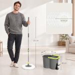 Conjunto de Esfregona e Balde com Espremedor 2 Compartimentos Balde de 20 L 5 Mopas de Microfibra Uso a Seco e Húmido Cinza Escuro