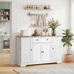 Aparador de Cozinha com Gaveta, Prateleiras nas Portas Prateleiras Ajustáveis Bar de Café 138x40x83,5 cm Branco