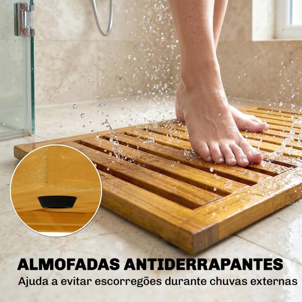 Tapete de Banho em Madera de Acacia 91x51 cm Tapete de Duche Antideslizante com Ripas para Drenagem Madeira