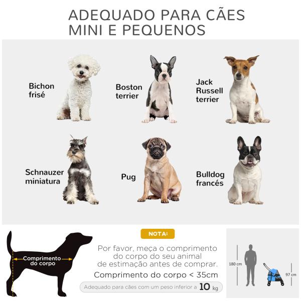 Carrinho para Animais de Estimação Dobrável com Janela de Malha Almofada Lavável Arnês de Segurança 82x47x97cm Azul