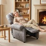 Poltrona Relax Reclinável com Apoio para os Pés Retrátil Encosto Alto Bolso Lateral Acolchoado Grosso 88x91x108 cm Cinzento