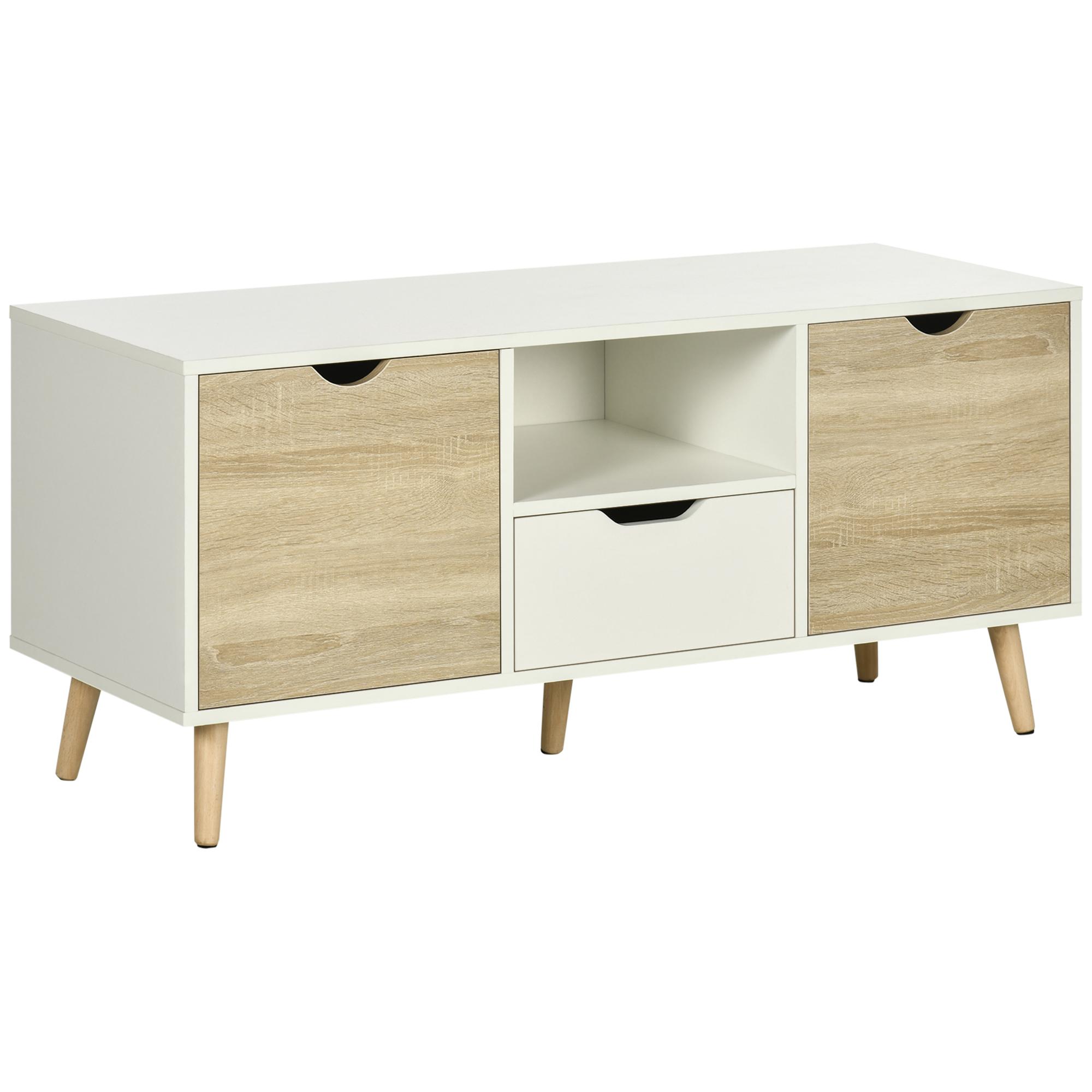 Móvel de TV com Gaveta para Televisores de até 50 Polegadas Aparador de Sala de Estar 110x40x50cm Branco e Madeira