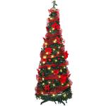 Árvore de Natal Artificial 180 cm com 150 Luzes LED 200 Ramos 11 Modos Bolas Fitas e Suporte Dobrável Verde e Vermelho