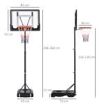 Tabela de Basquetebol para Exterior com Altura Ajustável 206 - 260 cm Rodas e Base Recarregável Preto