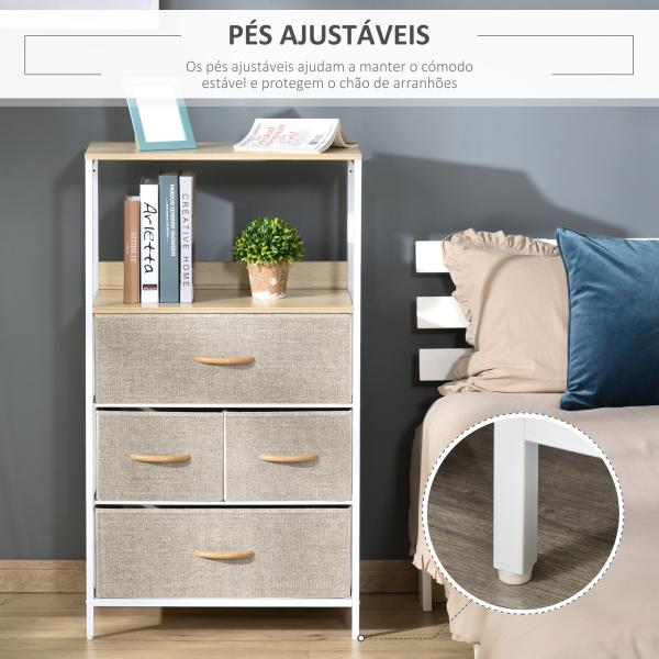 Cómoda com 4 Gavetas Dobráveis e Prateleira Aberta Cómoda com Gavetas de Tecido Anti - Tombo 58x29x103cm Madeira e Cinza Claro