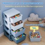 Organizador de Brinquedos com 4 Gavetas Torre de Arrumação para Crianças +3 Anos Cantos Arredondados e Pegas 37x37x76 cm Azul