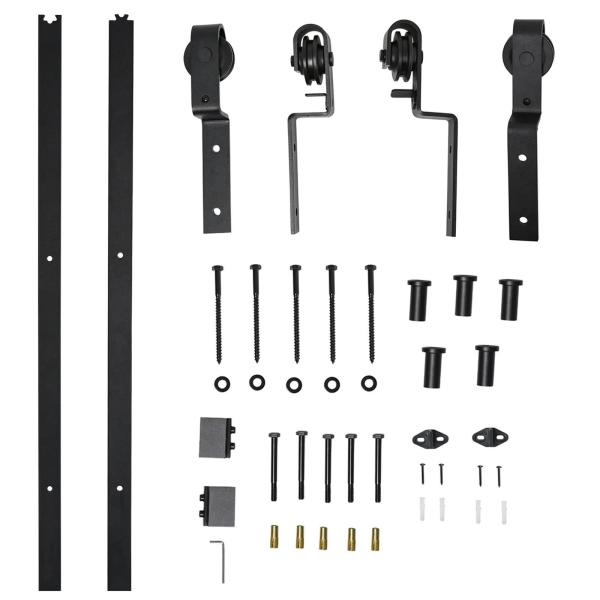 Conjunto de ferragens para porta deslizante dupla Suporta 90 kg 200 cm de comprimento Preto