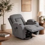 Poltrona de Massagem Giratória Poltrona Relax Reclinável com 8 Pontos de Massagem Função de Aquecimento 82x99x103 cm Cinzento