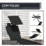 Espreguiçadeira de Jardim Dobrável com Toldo Removível e Ajustável em Ângulo e Encosto Ajustável em 4 Posições para Jardim Terraço Campismo Exterior 187x58x36cm Preto