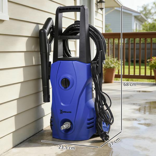 Lavadora de Alta Pressão 1600W Caudal 432 L/h Bomba de Alumínio Pressão de 135 Bar Mangueira de 6 m 32x24x65 cm Azul