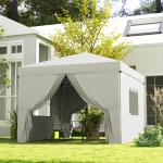 Tenda Dobrável 3x3 m Tenda de Jardim com 4 Paredes Laterais 2 Janelas de Malha Altura Ajustável Impermeável e Anti - UV Branco