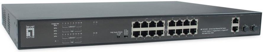 Switch 16 Portas Gigabit + 2x Portas Gigabit SFP + 2x Portas Gigabit RJ45 - LEVEL ONE