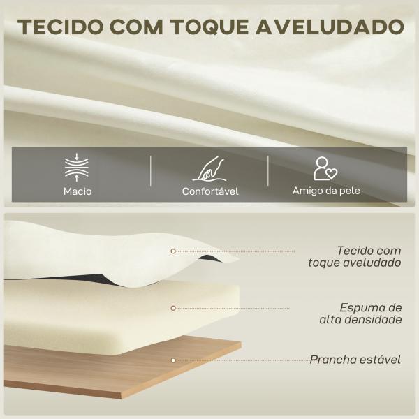 Sofá de 3 Lugares de 181 cm Estofado em Veludo com Almofadas Espessas Pernas de Metal Branco Creme