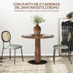 Conjunto de 2 Cadeiras de Sala de Jantar Cadeiras de Cozinha com Encosto em Vime Sintético 44x54x87 cm Verde e Preto