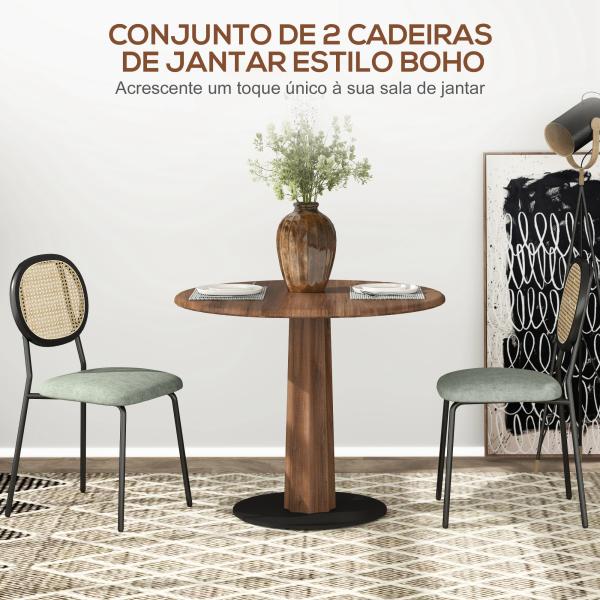 Conjunto de 2 Cadeiras de Sala de Jantar Cadeiras de Cozinha com Encosto em Vime Sintético 44x54x87 cm Verde e Preto