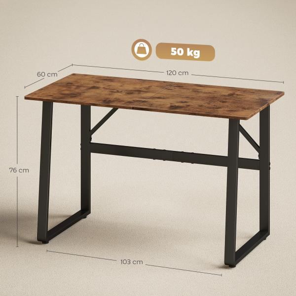 Secretária Estilo Industrial 120x60x76 cm Mesa de Computador com Estrutura de Aço Fácil de Montar Castanho Rústico