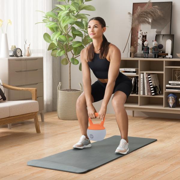 Kettlebell de kg Pesa Russa Preenchida de Areia Metálica e Alça Antiderrapante para Treino em Casa Ginásio Ø21x30 cm Laranja