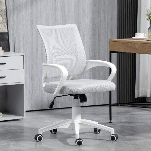 Cadeira de Escritório de Malha Giratória com Altura Ajustável Função Basculante e Apoio para os Braços 57x55x89 - 109 cm Cinza