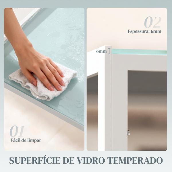 Mesa Sala de Jantar de Cristal Mesa Retangular para 4 - 6 pessoas com Pés de Metal Multifuncional para Cozinha 120x60x75cm Branco