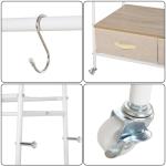 Suporte para Cabides de Metálico Cabideiro com Rodas Prateleira e 2 Gavetas para Organizar Roupas Bolsos 99x47x185cm Branco