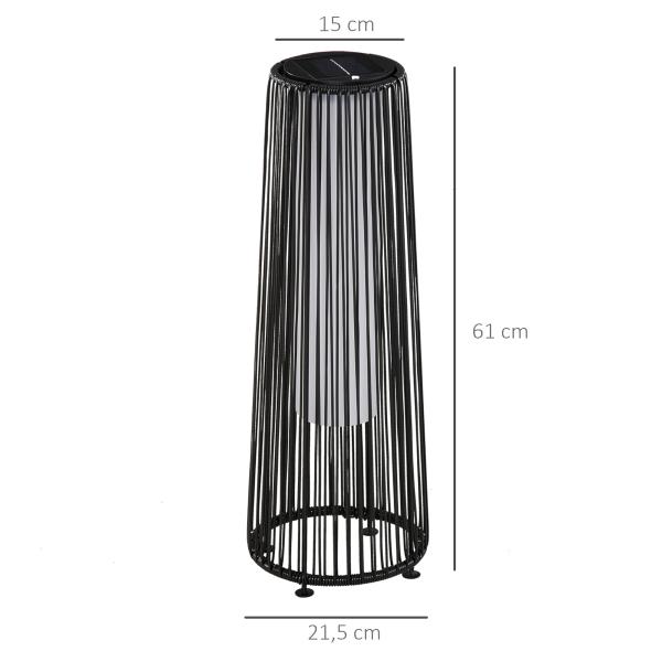Candeeiro Solar de Vime de Energia Solar com LED 1,5 W Interruptor de Controle Automático de Luz Ø21,5x61cm Preto