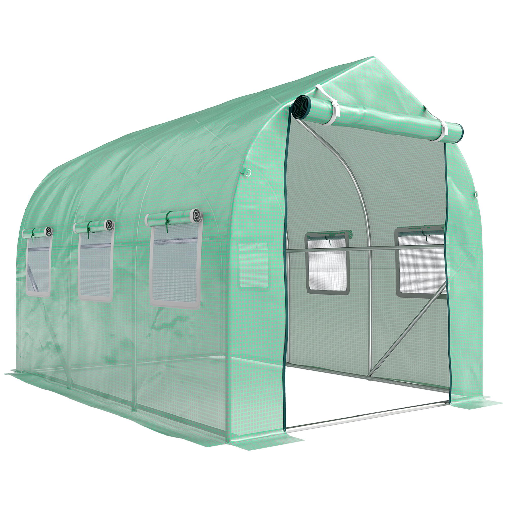 Estufa tipo Túnel 3x2x2 m Estufa de Exterior com 6 Janelas de Malha e Porta Estufa de Cultivos para Pátio Jardim Verde