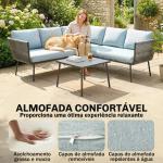 Conjunto de Móveis de Jardim em Ratã Sofá de Canto com Almofadas e Mesa de Centro para Terraço Exterior Azul Claro